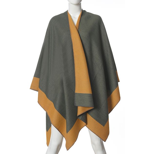 Poncho verde cu margini contrastante galbene