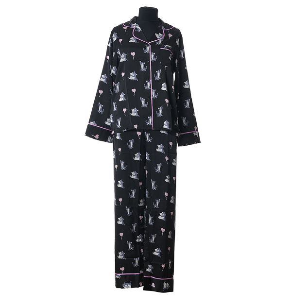 Pijama neagra cu imprimeu pisici