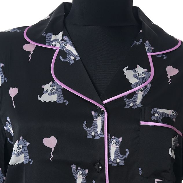 Pijama neagra cu imprimeu pisici