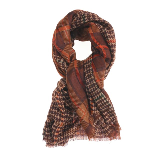 Esarfa maro in carouri cu imprimeu clasic