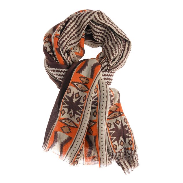 Esarfa cu imprimeu tribal si tonuri calde