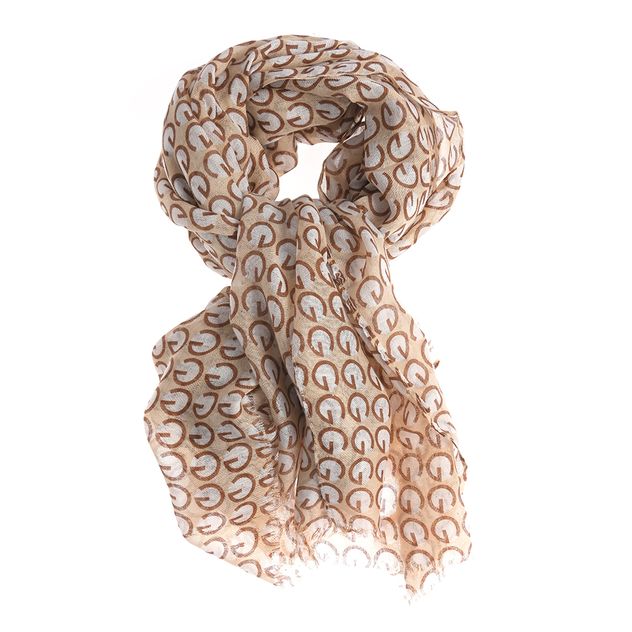 Esarfa bej cu model geometric si textura fina