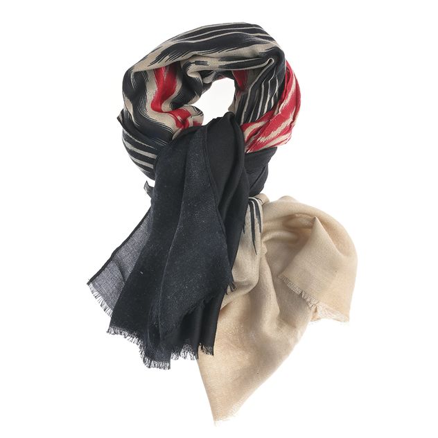 Esarfa asimetrica in tonuri contrastante si imprimeu abstract