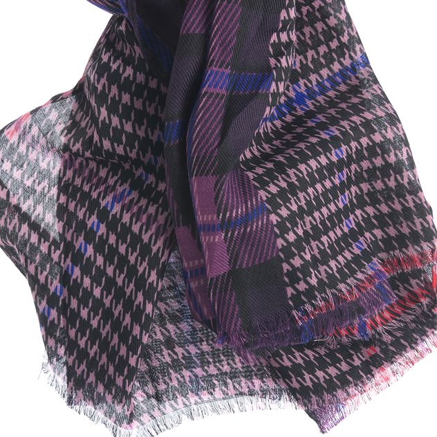 Esarfa cu imprimeu clasic si accente mov