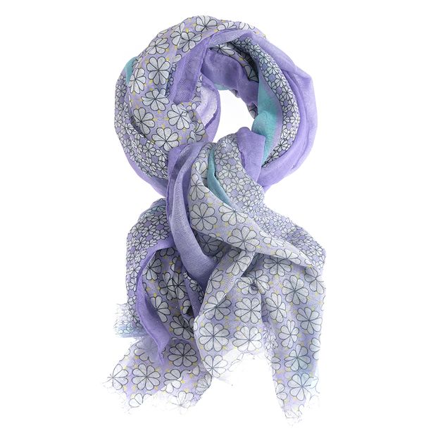 Esarfa eleganta cu flori, nuante lila si turcoaz