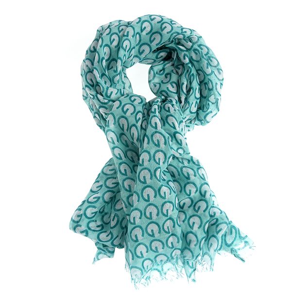 Esarfa turcoaz cu imprimeu grafic si design modern