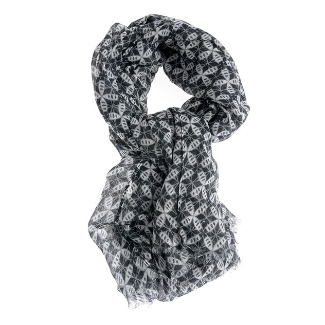 Esarfa negra cu imprimeu geometric si aspect elegant