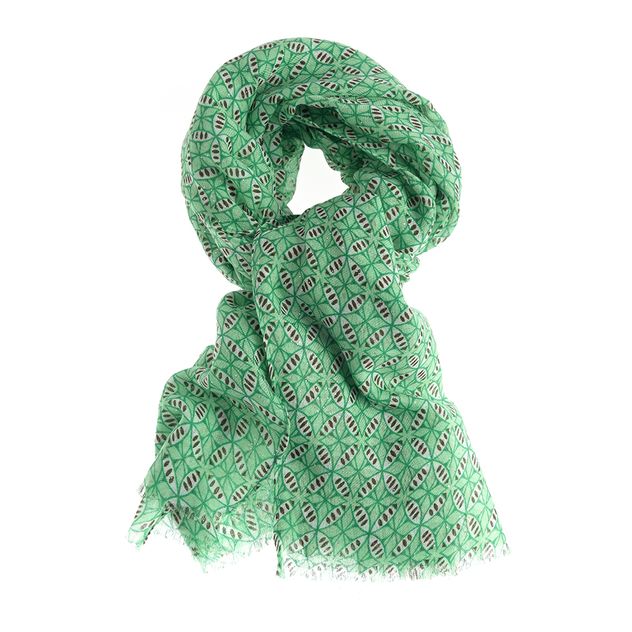 Esarfa verde cu design abstract si accente colorate