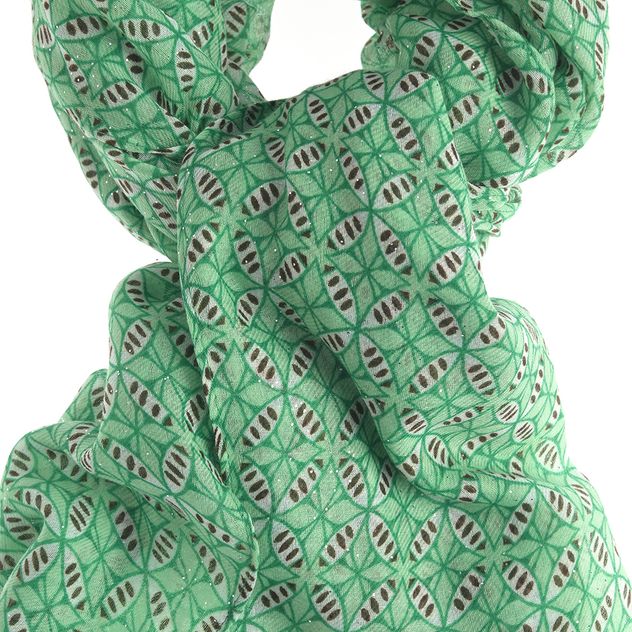 Esarfa verde cu design abstract si accente colorate