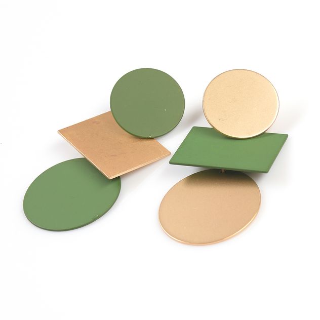 Cercei geometrici aurii si verzi, design modern