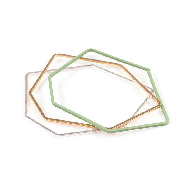 Set 3 bratari hexagonale aurii, argintii si verzi
