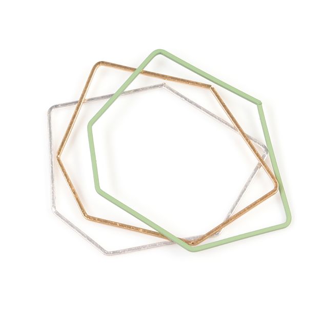 Set 3 bratari hexagonale aurii, argintii si verzi