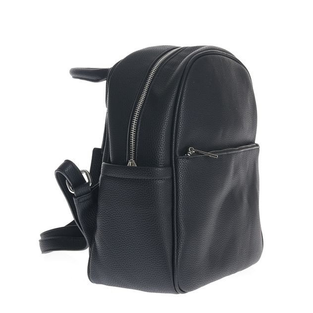 Rucsac negru din piele ecologica si buzunar frontal