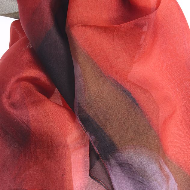 Esarfa eleganta din matase rosie cu imprimeu abstract