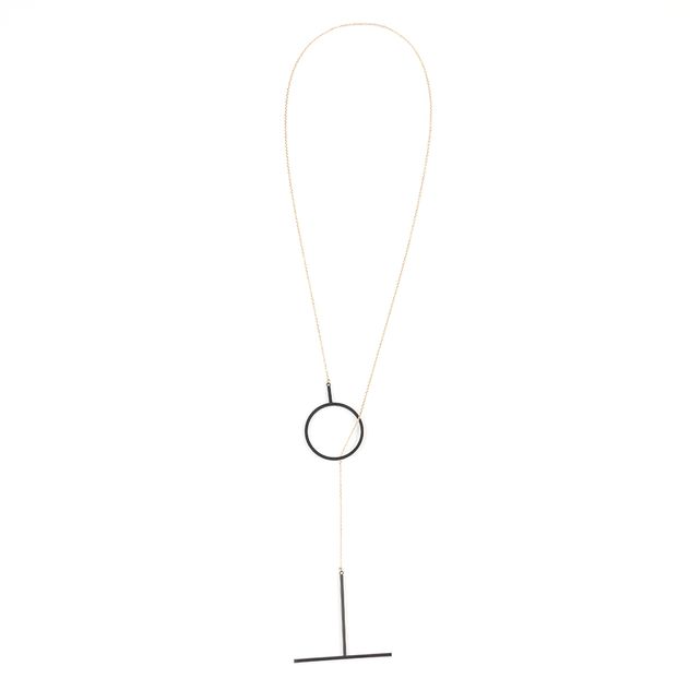 Colier lung minimalist cu cerc si bare metalice negre