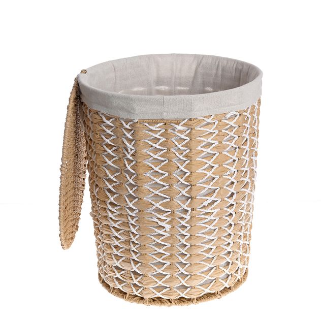 Cos decorativ cilindric din lemn cu design modern rustic