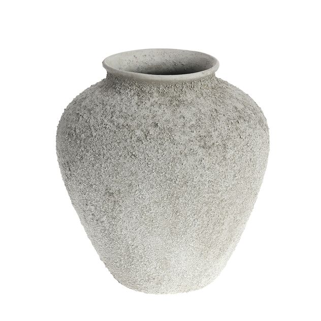 Vaza ceramica cu textura minerala, finisaj alb mat 24.5 cm
