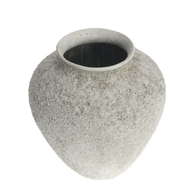 Vaza ceramica cu textura minerala, finisaj alb mat 24.5 cm