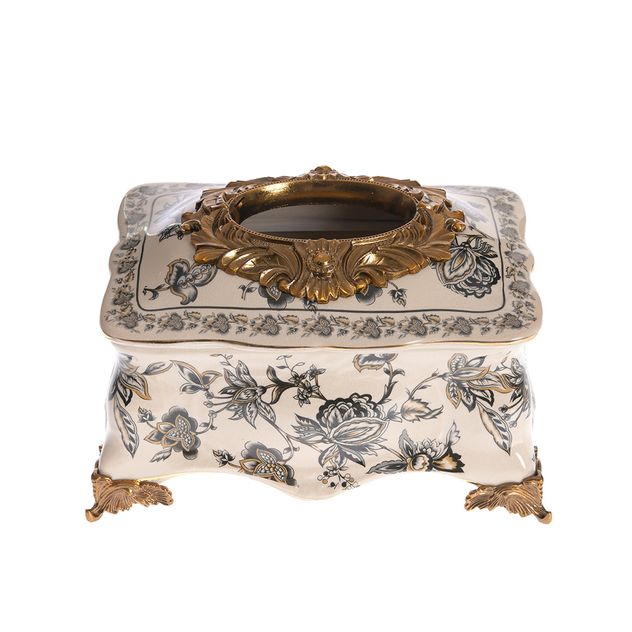 Suport ceramic pentru servetele cu accente aurii si model floral vintage 24 cm