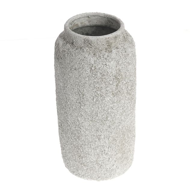 Vaza decorativa cilindrica din ceramica cu textura minerala, alb natural 27 cm