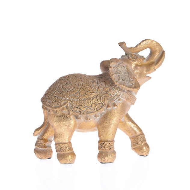 Figurina decorativa elefant auriu cu model oriental 10 cm