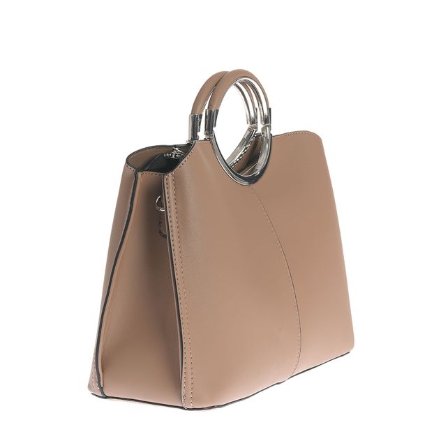 Geanta eleganta cappuccino cu manere rotunde metalice