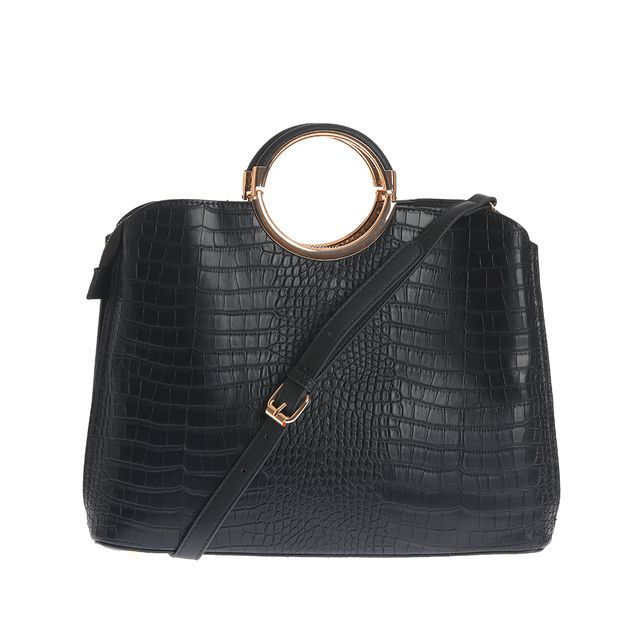 Geanta eleganta neagra cu manere rotunde aurii