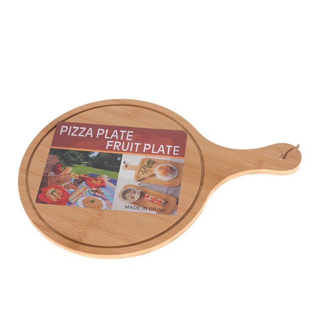 Platou rotund din bambus cu maner, pentru pizza sau fructe