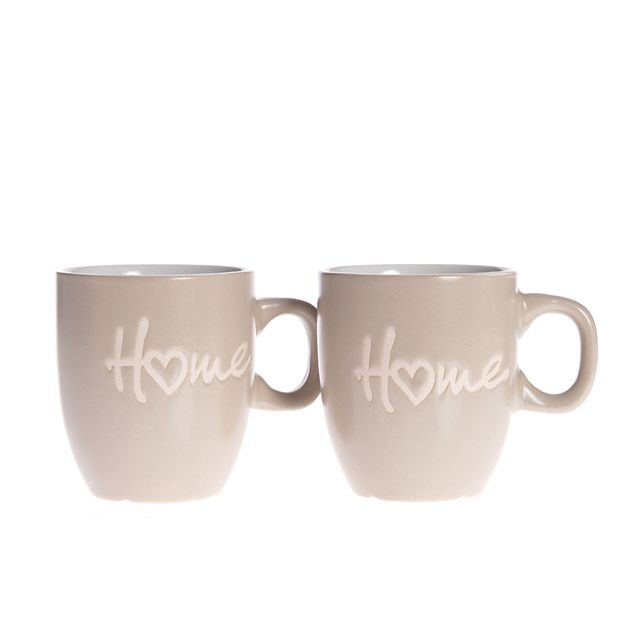 Set 2 cani ceramice bej inscriptionate „Home”