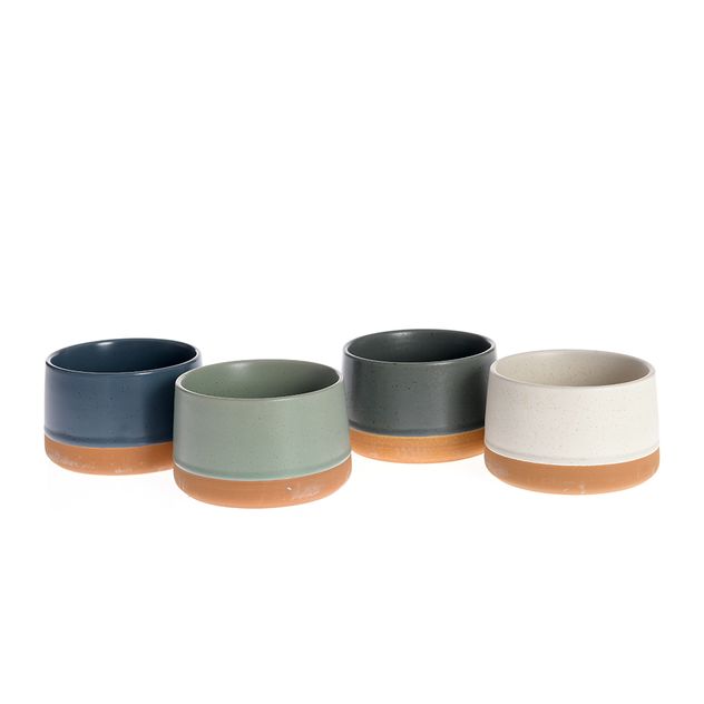 Set 4 boluri ceramice colorate, baza teracota