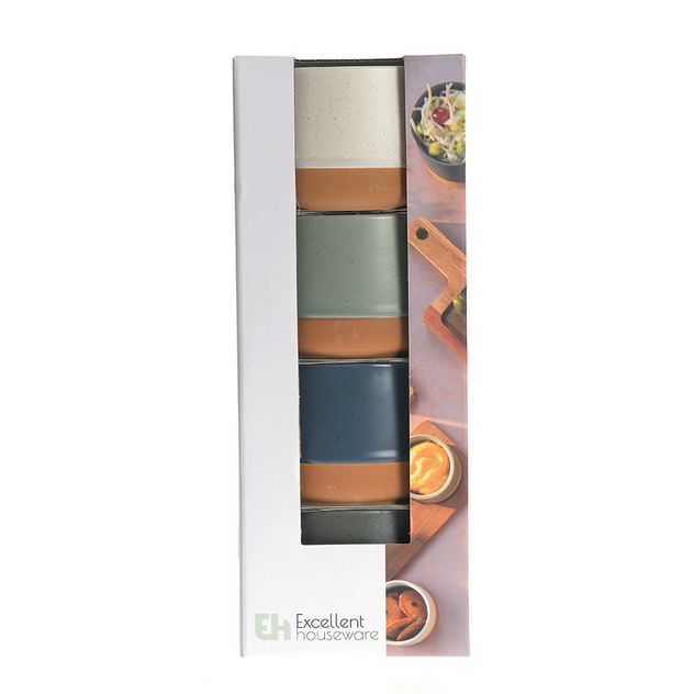 Set 4 boluri ceramice colorate, baza teracota