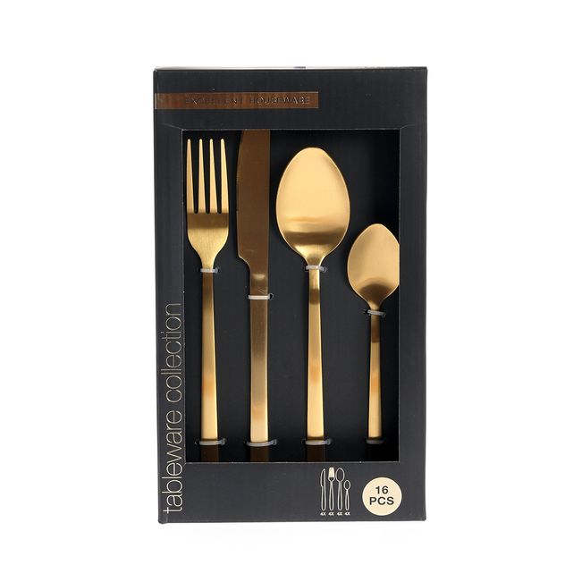 Set 16 piese tacamuri inox auriu, finisaj satinat