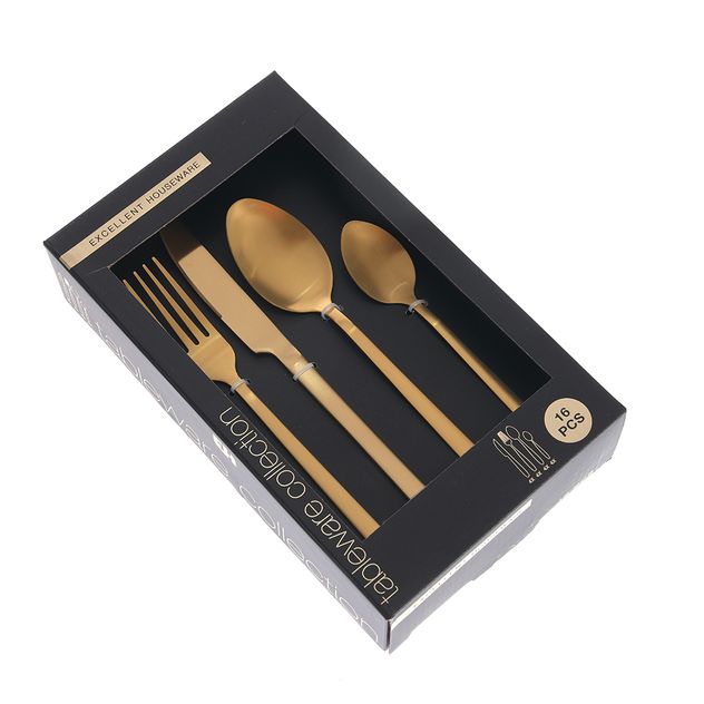 Set 16 piese tacamuri inox auriu, finisaj satinat
