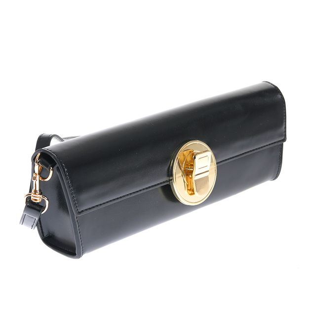 Geanta plic neagra cu inchidere rotunda aurie