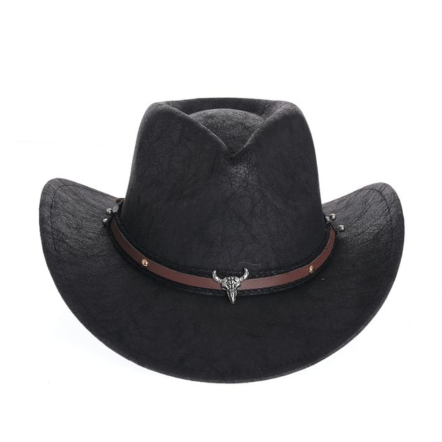 Palarie cowboy neagra cu snur maro