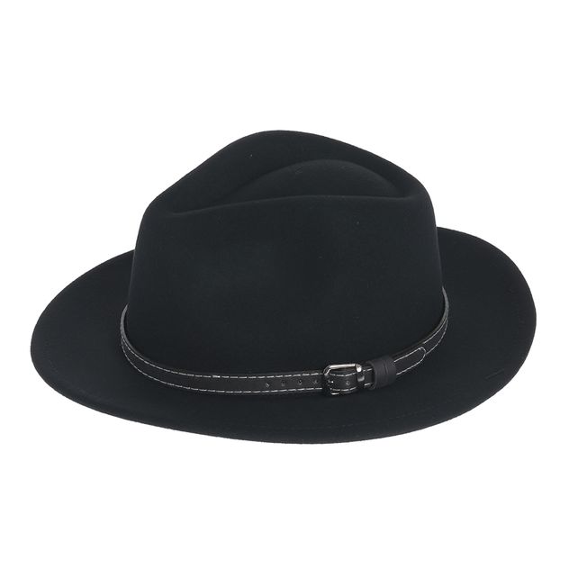 Palarie fedora neagra cu accesoriu tip curea
