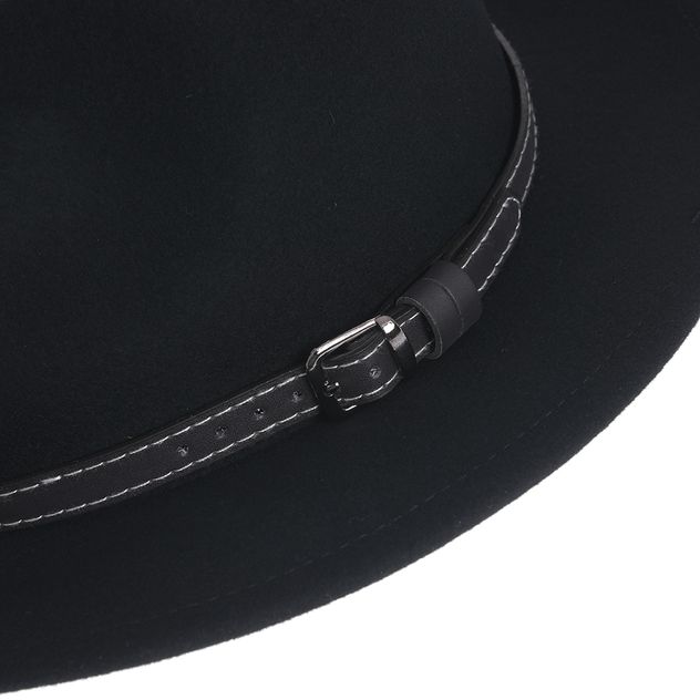 Palarie fedora neagra cu accesoriu tip curea