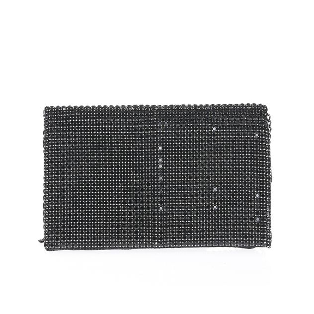 Clutch negru cu strasuri fine si lant metalic elegant