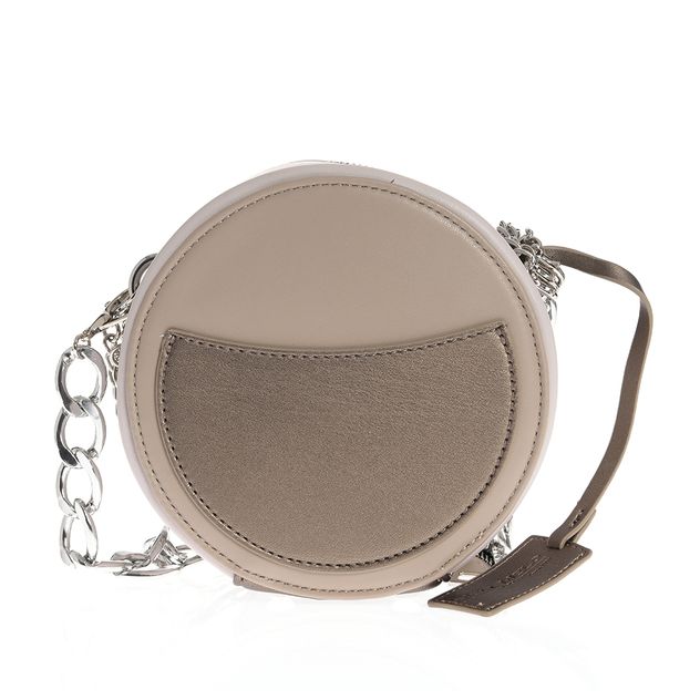 Geanta rotunda bej cu lanturi decorative