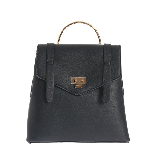 Rucsac elegant negru cu clapeta si detalii aurii