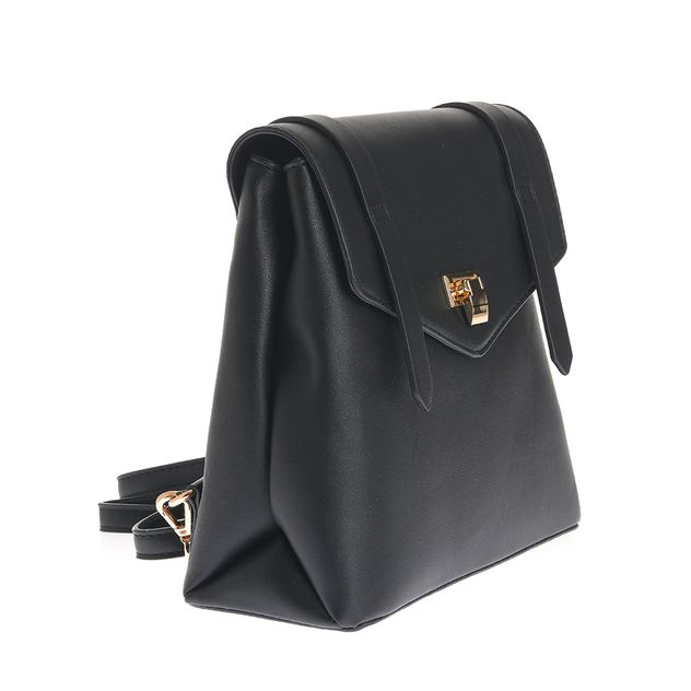 Rucsac elegant negru cu clapeta si detalii aurii