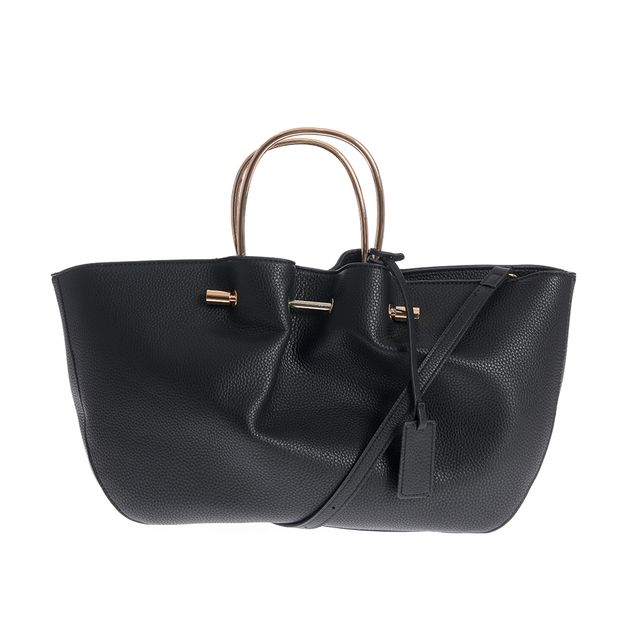 Geanta din piele ecologica neagra cu design rafinat si manere metalice