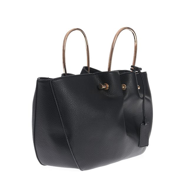 Geanta din piele ecologica neagra cu design rafinat si manere metalice