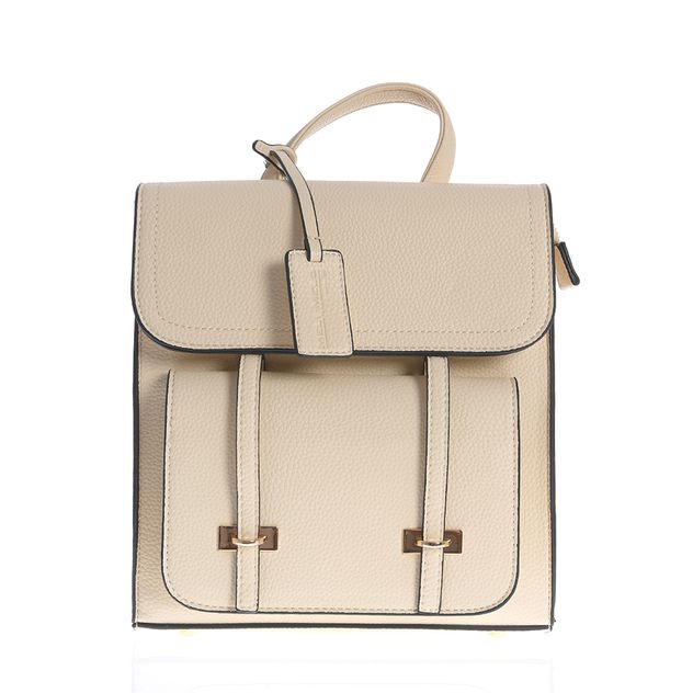 Rucsac elegant crem din piele ecologica cu buzunar frontal