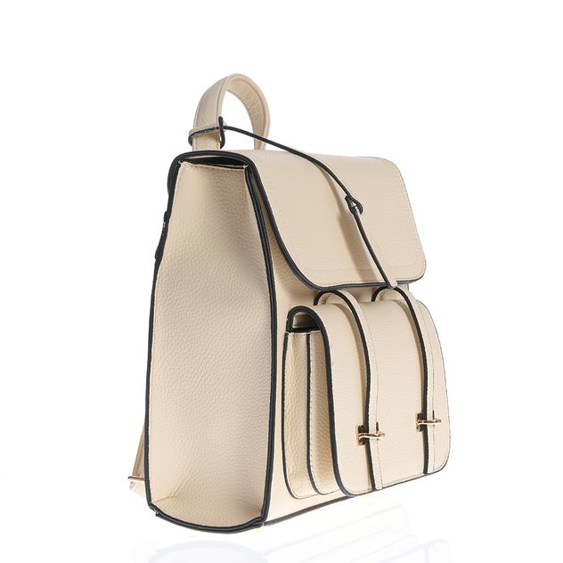 Rucsac elegant crem din piele ecologica cu buzunar frontal