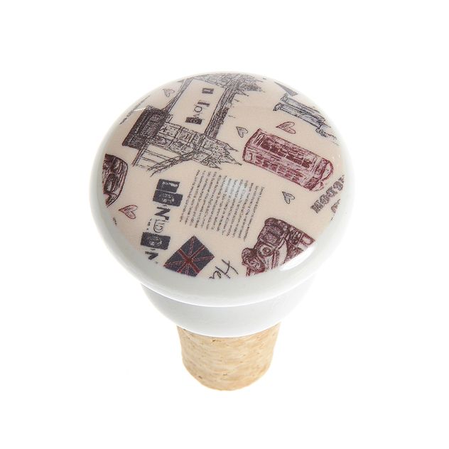 Dop sticla cu design Londra si capac ceramic vintage