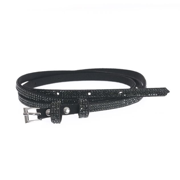 Curea subtire neagra cu strasuri fine
