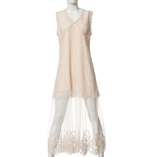 Rochie eleganta crem din dantela si tull