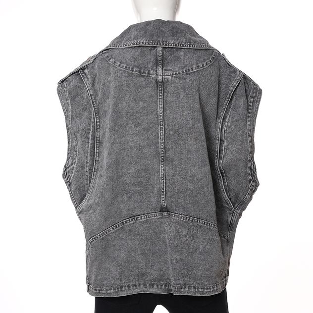 Vesta denim gri oversized cu fermoar oblic