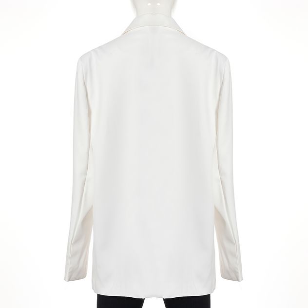 Sacou alb oversize cu imprimeu grafic si text